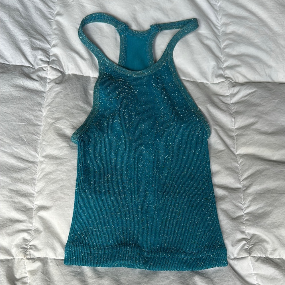 Free People Teal Tank Top with Gold Accents
